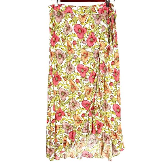 Cupcakes & Cashmere Roxanne Floral Wrap Midi Skirt S Boho Spring Ruffled Hem - Picture 2 of 7